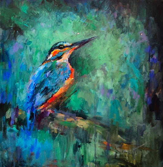 'Blue Dart' - Original Kingfisher Painting 50 x 50 cm/ 20 x 20"