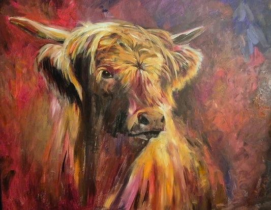 'Alasdair' Original Highland Cow Painting in Acrylics. 60 x 80 cm