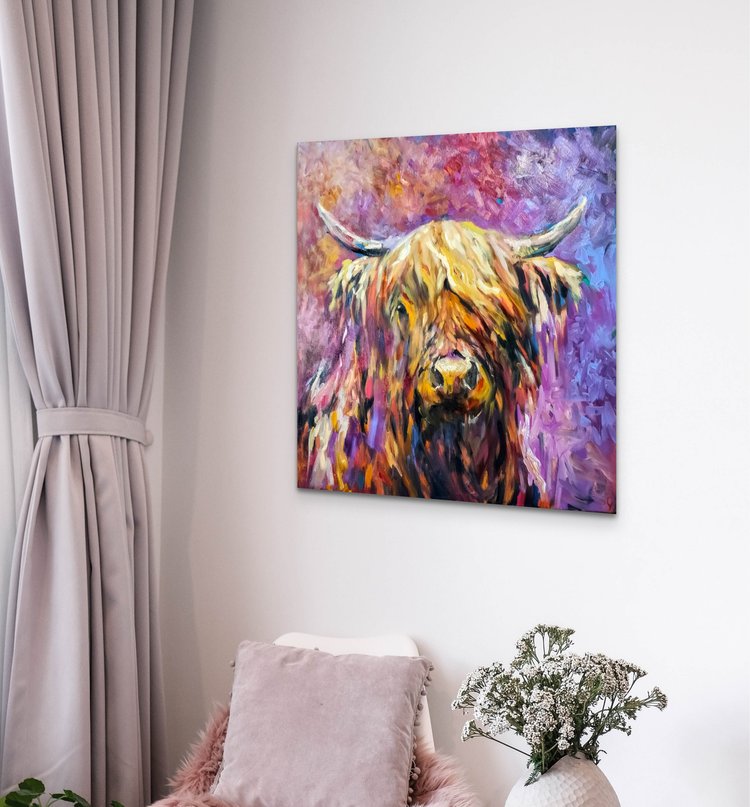 Glenshee - Original Highland Cow Oil Painting - 30 x 30 "/ 76 x 76 cm