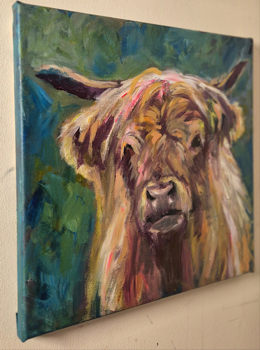 'Fair Isle' Original Mini Highland Cow Painting in Acrylics. 30 x 30 cm