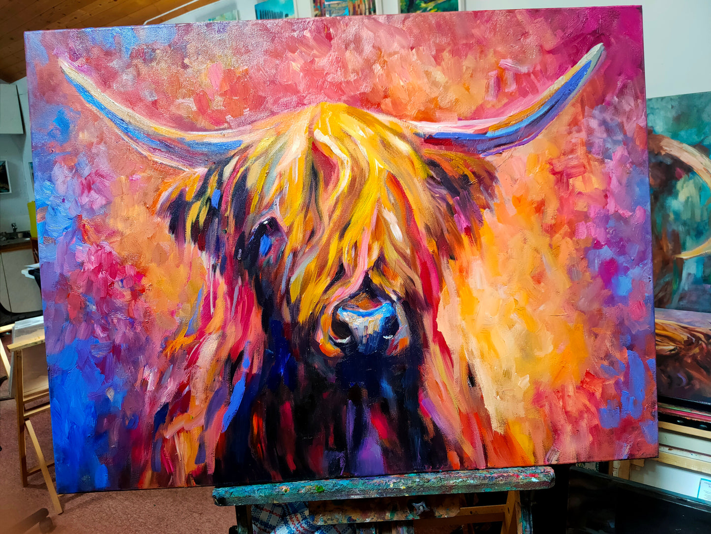 Lochinver - Original Highland Cow Oil Painting - 80 x 100 cm /30 x 40 "