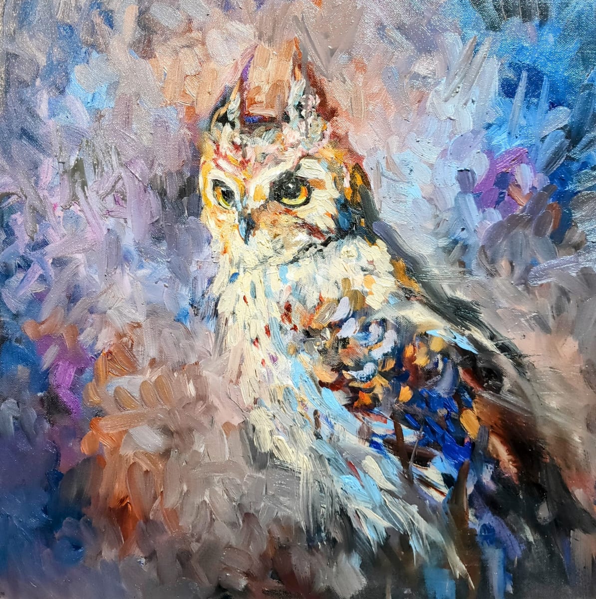 'Cedric' Eagle Owl - Original Owl Painting - 50 x 50 cm