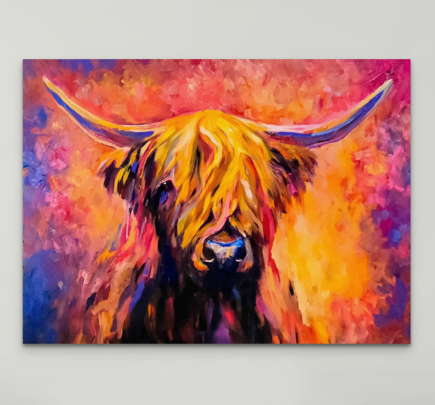 highland cow painting red