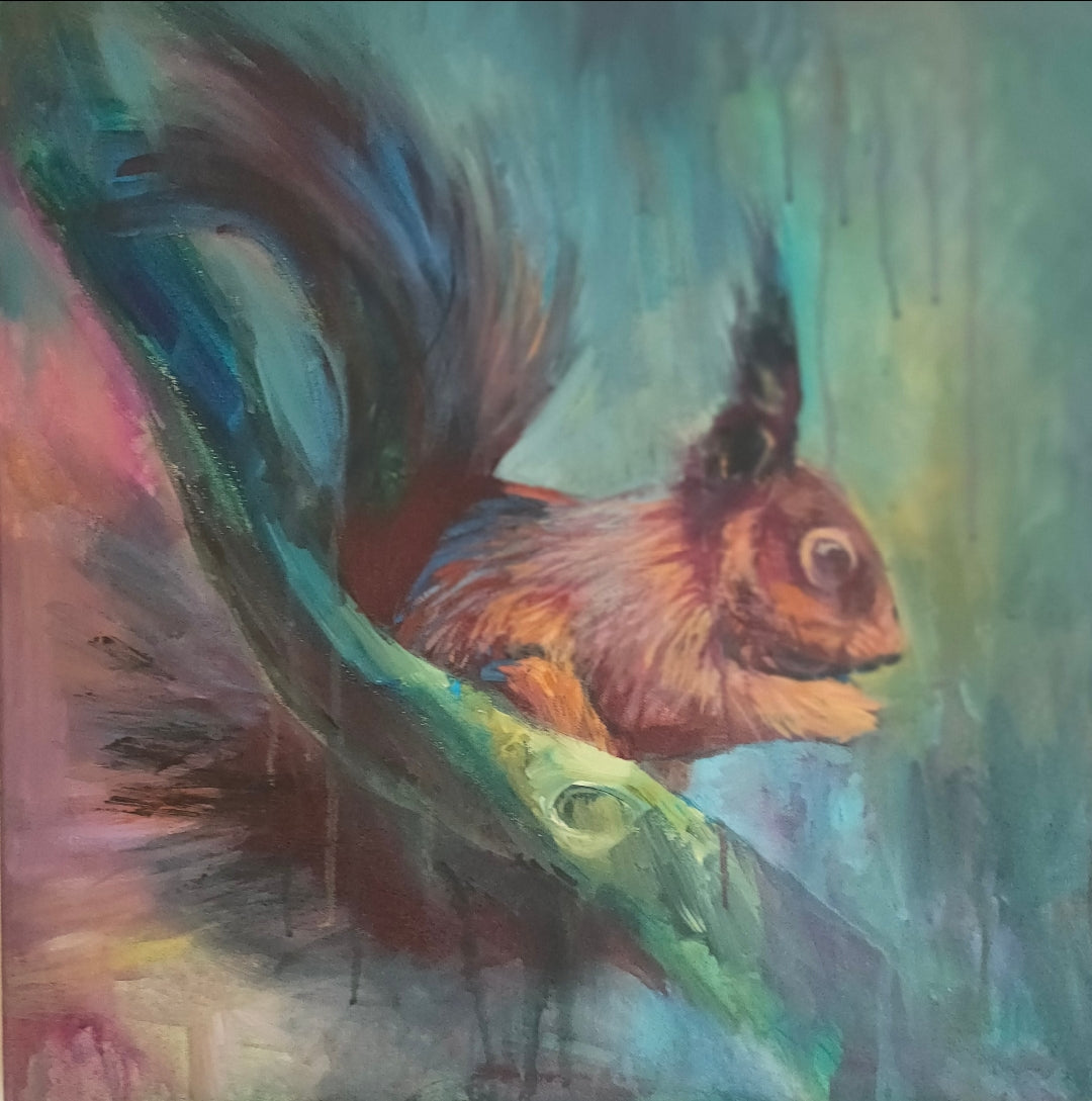 Pippin - Original Squirrel Painting 50 x 50 cm/ 20 x 20"