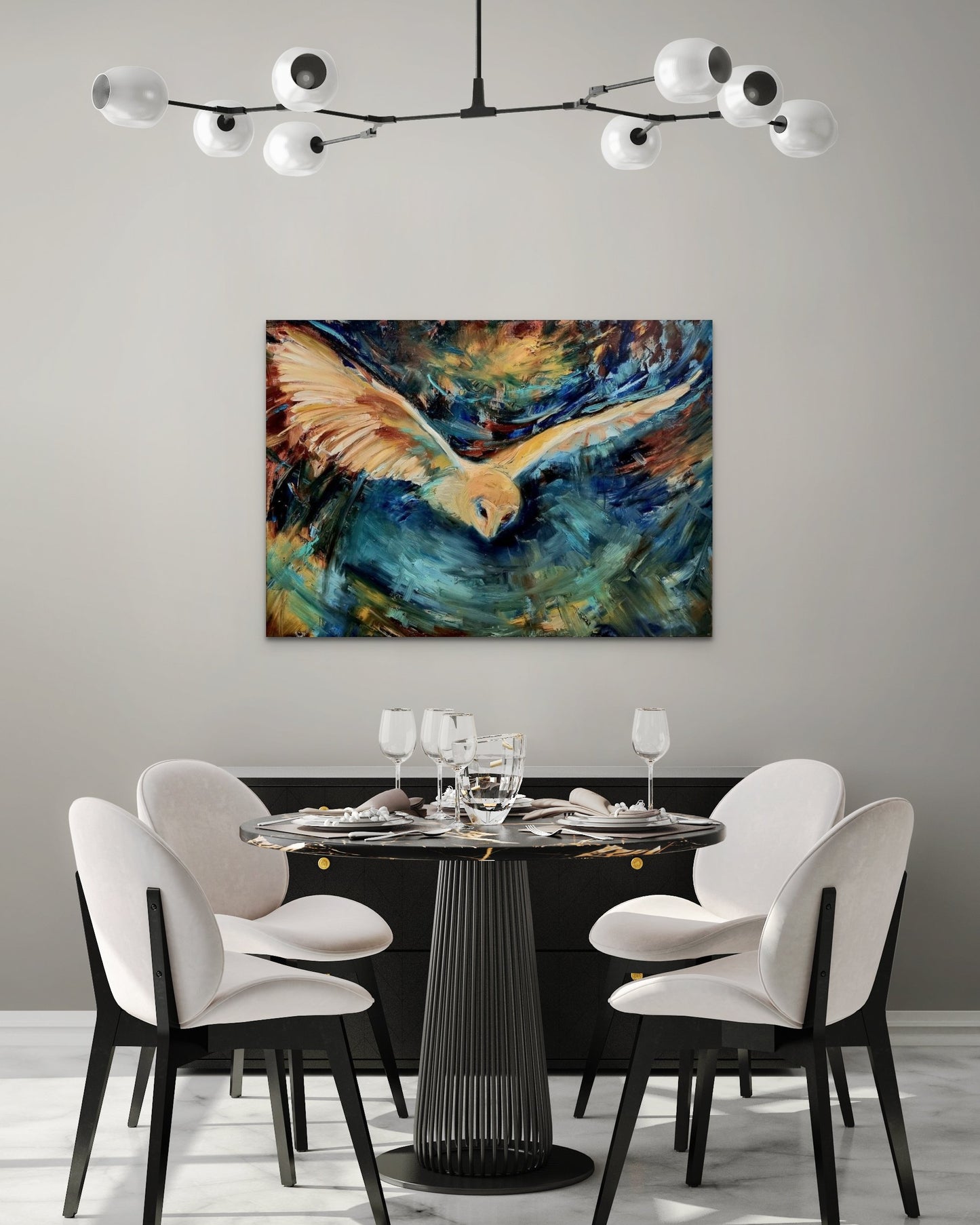 Solace - Original Owl in Flight Painting - 76 x 102 cm / 30  x 40 "