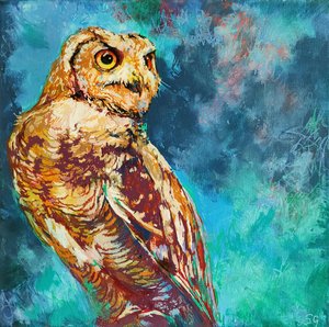 Eagle Owl - 30 x 30 cm original acrylic painting