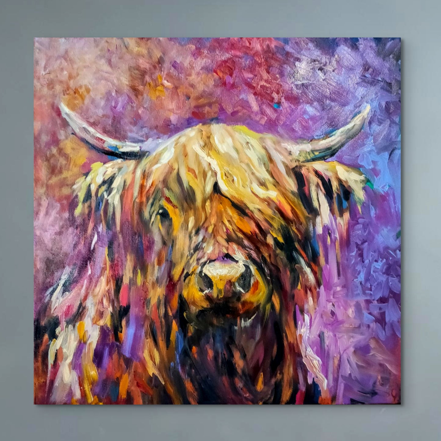 Glenshee - Original Highland Cow Oil Painting - 30 x 30 "/ 76 x 76 cm