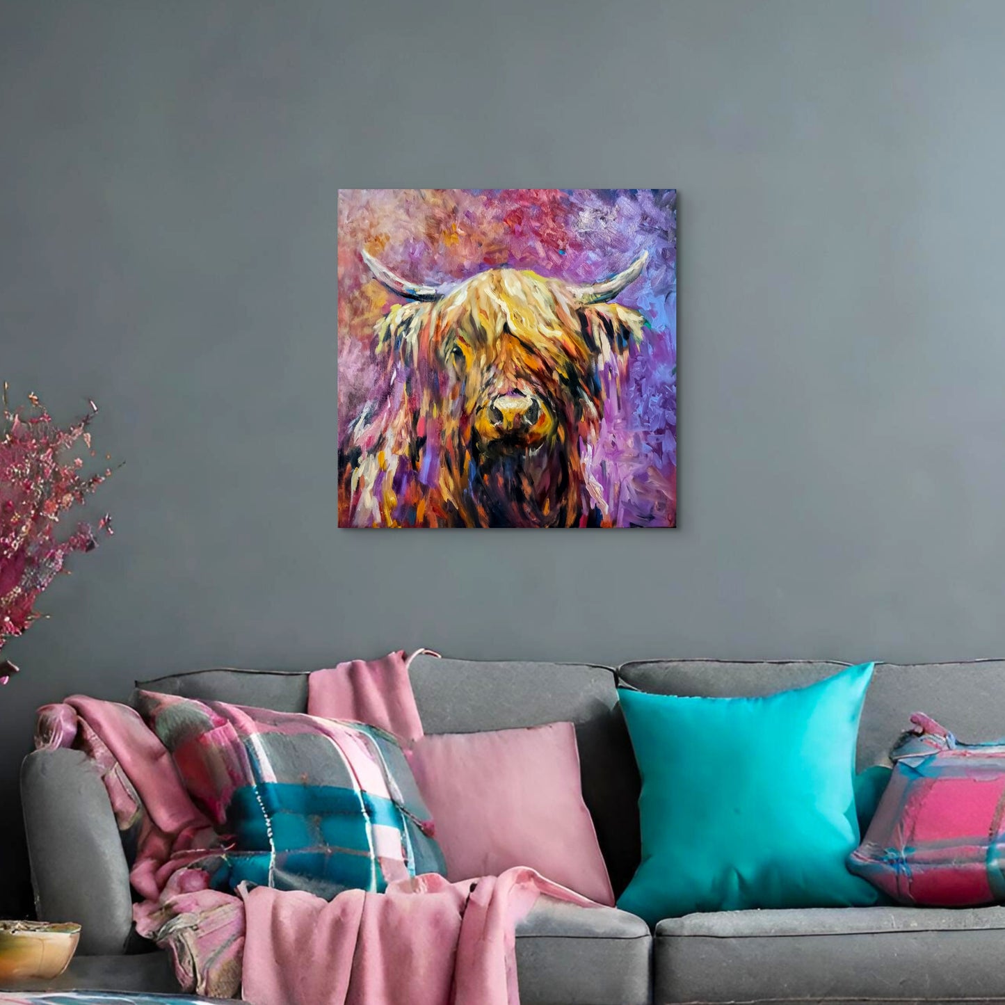 Glenshee - Original Highland Cow Oil Painting - 30 x 30 "/ 76 x 76 cm