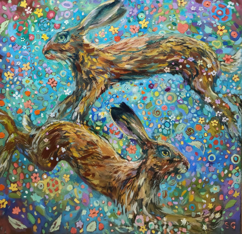 Folie a Deux- Original Hares Oil Painting - 30 x 30" / 76 x 76 cm