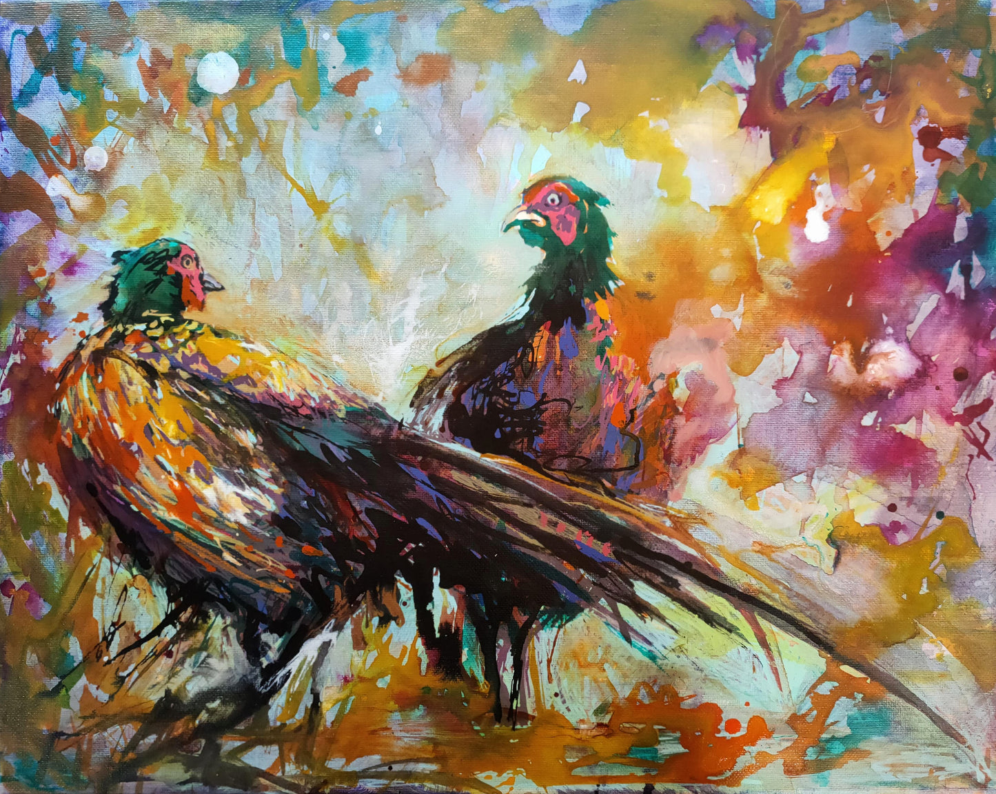 Fiesty Pheasants - Original Pheasant Painting - 40 x 50 cm / 16 x 20 "