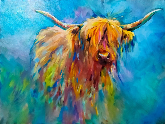 'Rannoch Moor' - Original Highland Cow Oil Painting - 78 x 102 cm