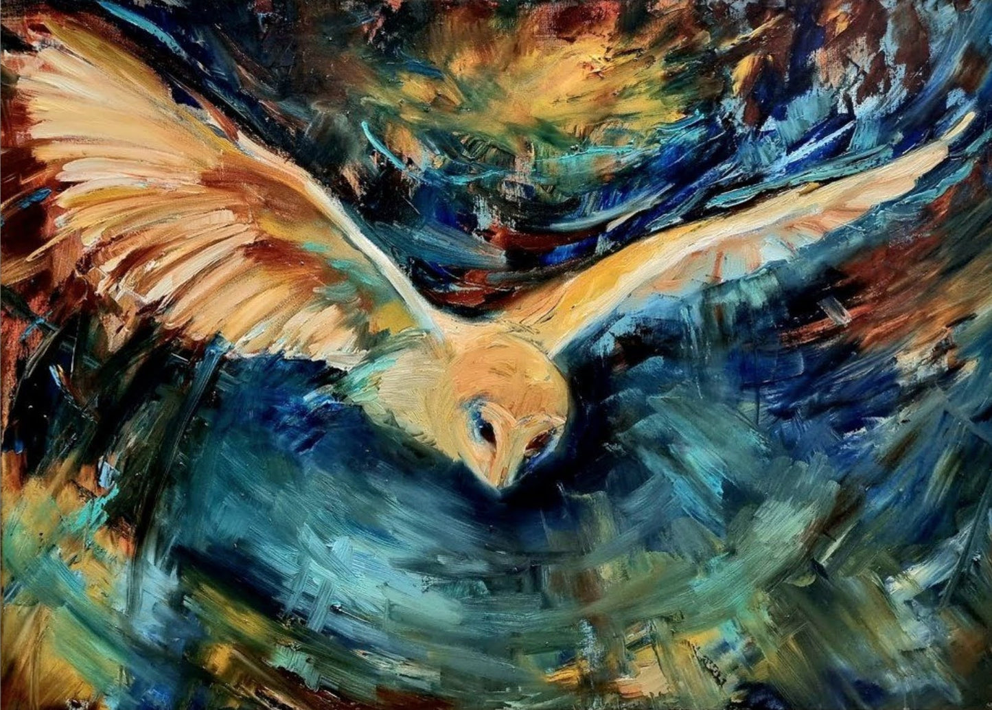 Solace - Original Owl in Flight Painting - 76 x 102 cm / 30  x 40 "