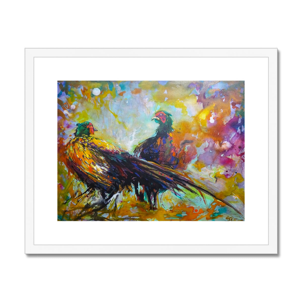 Fiesty Pheasants Framed & Mounted Print