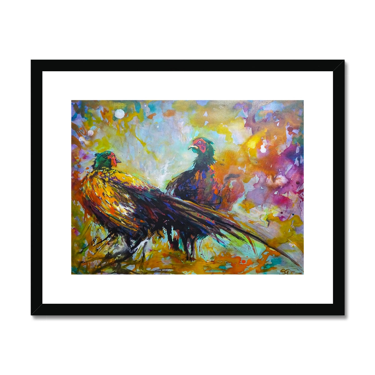 Fiesty Pheasants Framed & Mounted Print