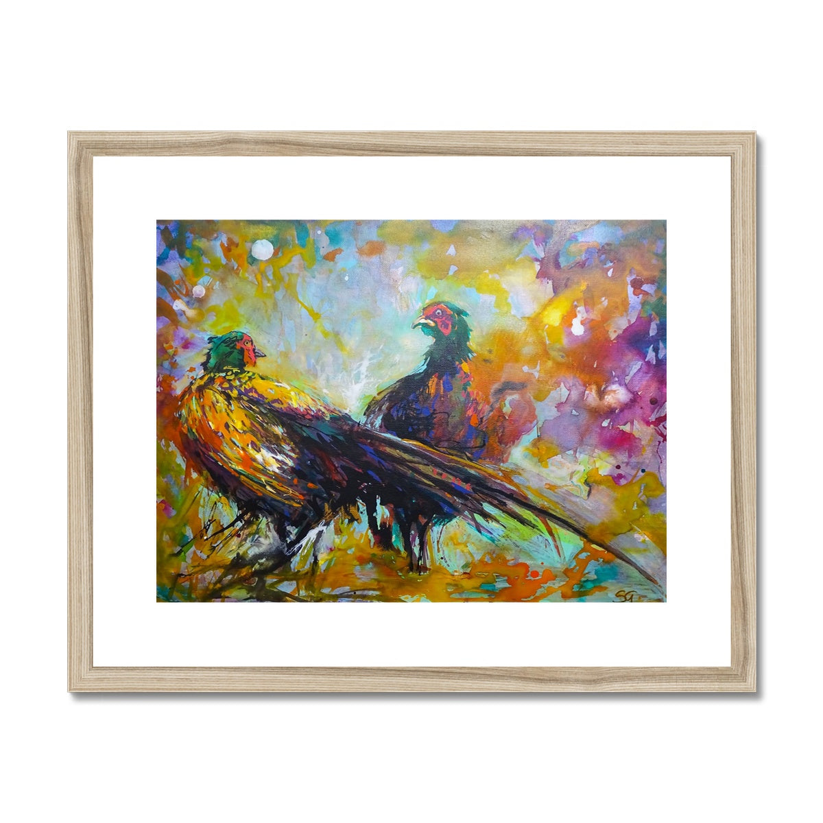 Fiesty Pheasants Framed & Mounted Print