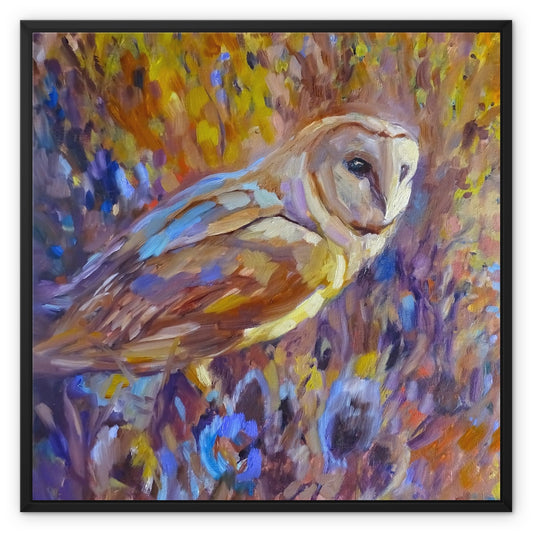 Barn Owl and Teazels Framed Canvas