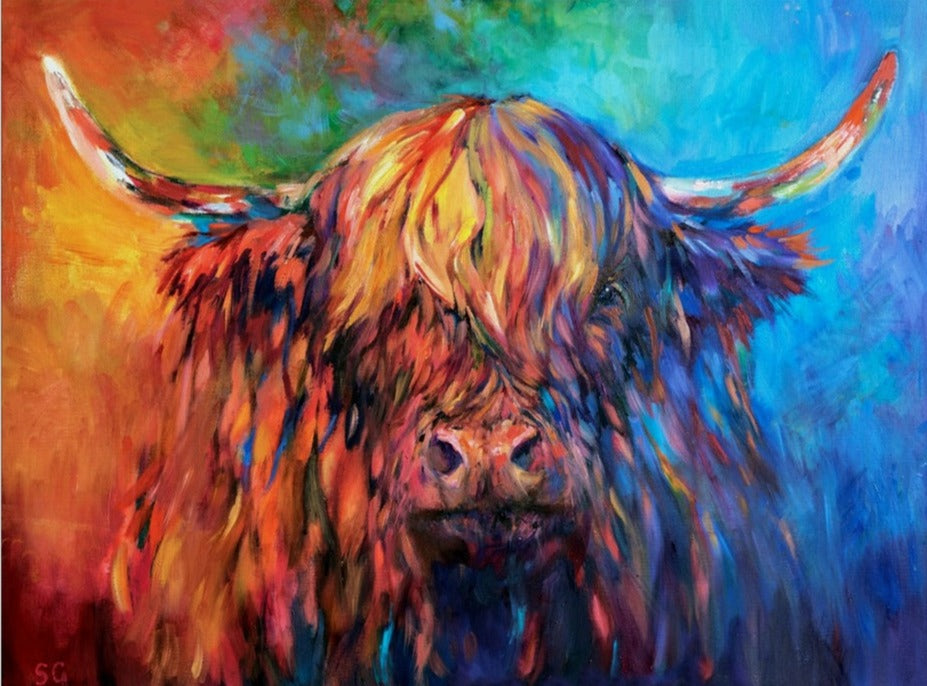 highland cow picture in bright colours